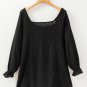 Black Lace Crochet Buttoned Square Neck Shift Mini Dress