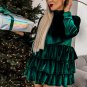 Evergreen Velvet High Neck Tiered Ruffle Mini Dress