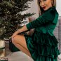 Evergreen Velvet High Neck Tiered Ruffle Mini Dress
