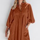 Gold Flame Corduroy Snap Buttons Empire Waist Bracelet Sleeve Dress