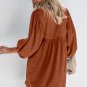 Gold Flame Corduroy Snap Buttons Empire Waist Bracelet Sleeve Dress