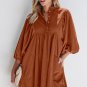 Gold Flame Corduroy Snap Buttons Empire Waist Bracelet Sleeve Dress