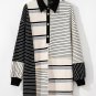 Black Stripe Colorblock Knit Henley Collar Shift Long Sleeve Mini Dress