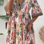 Multicolour Boho Print V Neck Bracelet Sleeve Mini Dress