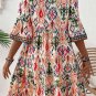 Multicolour Boho Print V Neck Bracelet Sleeve Mini Dress
