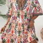 Multicolour Boho Print V Neck Bracelet Sleeve Mini Dress