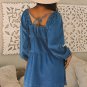Dusk Blue Square Neck Side Pockets Loose Fit Denim Mini Dress