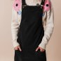 Black Solid Front Pockets Sleeveless Corduroy Overall Dress
