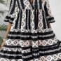 Black Geometric Print V Neck Ruffled Dress