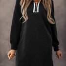 Black Jacquard Textured Quarter Zipper Shift Mini Dress