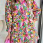 Pink Abstract Printed Lantern Sleeve Buttoned Mini Dress