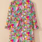 Pink Abstract Printed Lantern Sleeve Buttoned Mini Dress