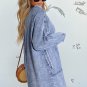 Blue Mineral Wash Long Sleeve Button Up Raw Hem Pocketed Denim Dress