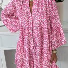Bright Pink Leopard Printed Long Sleeve Buttoned Front Mini Dress