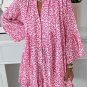 Bright Pink Leopard Printed Long Sleeve Buttoned Front Mini Dress
