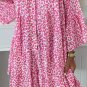 Bright Pink Leopard Printed Long Sleeve Buttoned Front Mini Dress