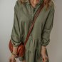 Jungle Green Puff Sleeve Buttoned Tiered Pleated Shirt Mini Dress