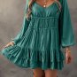 Mist Green Tiered Ruffled Puff Sleeve Loose Fit Mini Dress