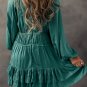 Mist Green Tiered Ruffled Puff Sleeve Loose Fit Mini Dress