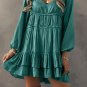 Mist Green Tiered Ruffled Puff Sleeve Loose Fit Mini Dress