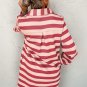 Pink Stripe Collared V Neck Long Sleeve Loose Casual Dress