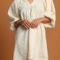 White Floral Textured Bubble Sleeve Frilled Notched Neck Dress