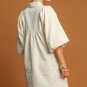 White Floral Textured Bubble Sleeve Frilled Notched Neck Dress