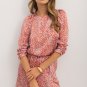 Tomato Red Leopard Print Long Sleeve Hollowed Back Split Mini Dress