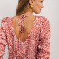 Tomato Red Leopard Print Long Sleeve Hollowed Back Split Mini Dress