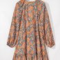 Orange Paisley Print Loose Fit Drawstring High Waist Mini Dress