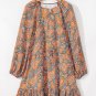 Orange Paisley Print Loose Fit Drawstring High Waist Mini Dress