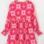 Strawberry Pink Geometric Print Smocked Long Sleeve Mini Dress