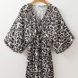 Black Leopard Print Elasticated V Neck 3/4 Puff Sleeve Dress