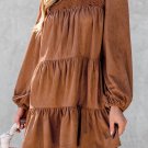 Chestnut Floral Lace Crochet Tiered Ruffled Mini Dress