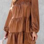 Chestnut Floral Lace Crochet Tiered Ruffled Mini Dress