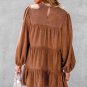Chestnut Floral Lace Crochet Tiered Ruffled Mini Dress