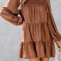 Chestnut Floral Lace Crochet Tiered Ruffled Mini Dress