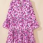 Rose Leopard Print Buttoned Front 3/4 Sleeve Tiered Ruffled Hem Dress