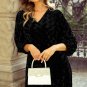Black Textured V Neck Balloon Sleeve Velvet Mini Dress