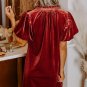 Cinnamon Velvet Smocked Neckline Puff Sleeve Shift Mini Dress