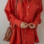 Tomato Red Bishop Sleeve Button Up Pleated Mini Shirt Dress