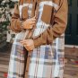 Khaki Plaid Patchwork Long Sleeve Shirt Mini Dress