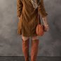 Chestnut Lace Crochet Buttoned Square Neck Shift Mini Dress