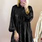 Black Metallic Sheen Puff Sleeve Button Up Mini Shirt Dress