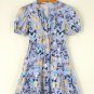 Purple Butterfly Print Short Puff Sleeve Pleated Ruffle Dress