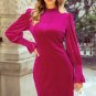 Rose Red Smocked Mock Neck Ruffled Puff Sleeve Velvet Mini Dress
