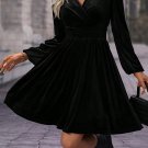 Black Velvet Long Sleeve Surplice High Waist Mini Dress