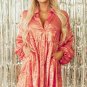 Peach Blossom Metallic Sheen Puff Sleeve Button Up Mini Shirt Dress