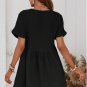 Black Folded Short Sleeve Lace V Neck Mini Dress