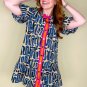 Beige Abstract Print Bubble Sleeve Button up Mini Dress